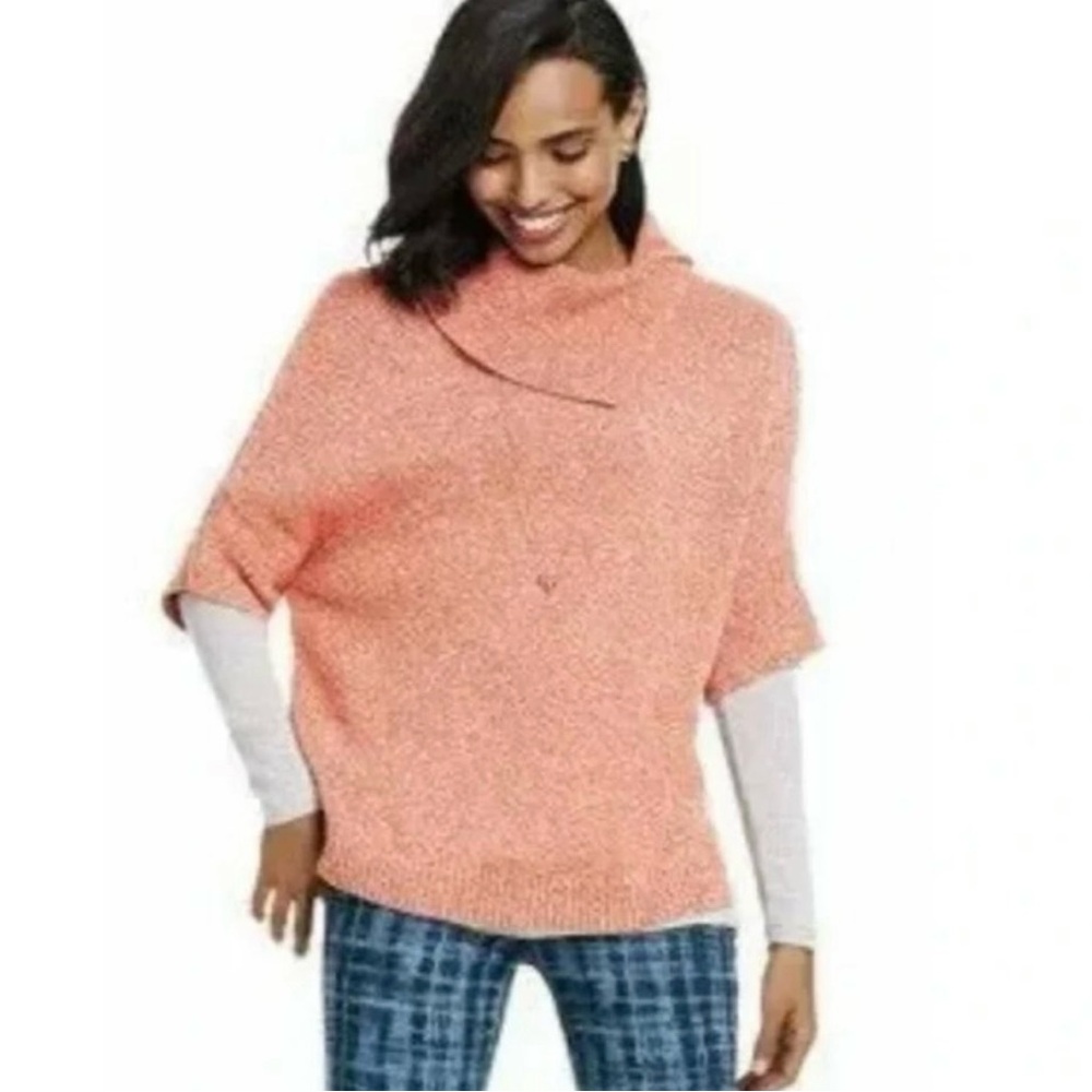 CAbi #3011 Orange Marled Foldover Pullover Split Neck Dolman Sweater Size Small